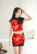Midnight Petal Floral Printed Mesh 2 Piece Skirt Set