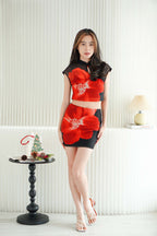Midnight Petal Floral Printed Mesh 2 Piece Skirt Set