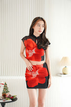 Midnight Petal Floral Printed Mesh 2 Piece Skirt Set