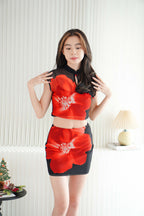 Midnight Petal Floral Printed Mesh 2 Piece Skirt Set