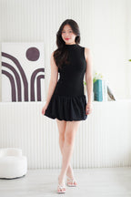 Lila Vogue High Neck Drop Waist Bubble Dress in Black