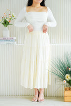 Brinley Padded Ruched Bust Long Sleeve Top in White