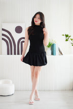 Lila Vogue High Neck Drop Waist Bubble Dress in Black