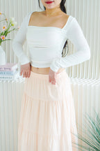 Brinley Padded Ruched Bust Long Sleeve Top in White