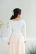 Brinley Padded Ruched Bust Long Sleeve Top in White