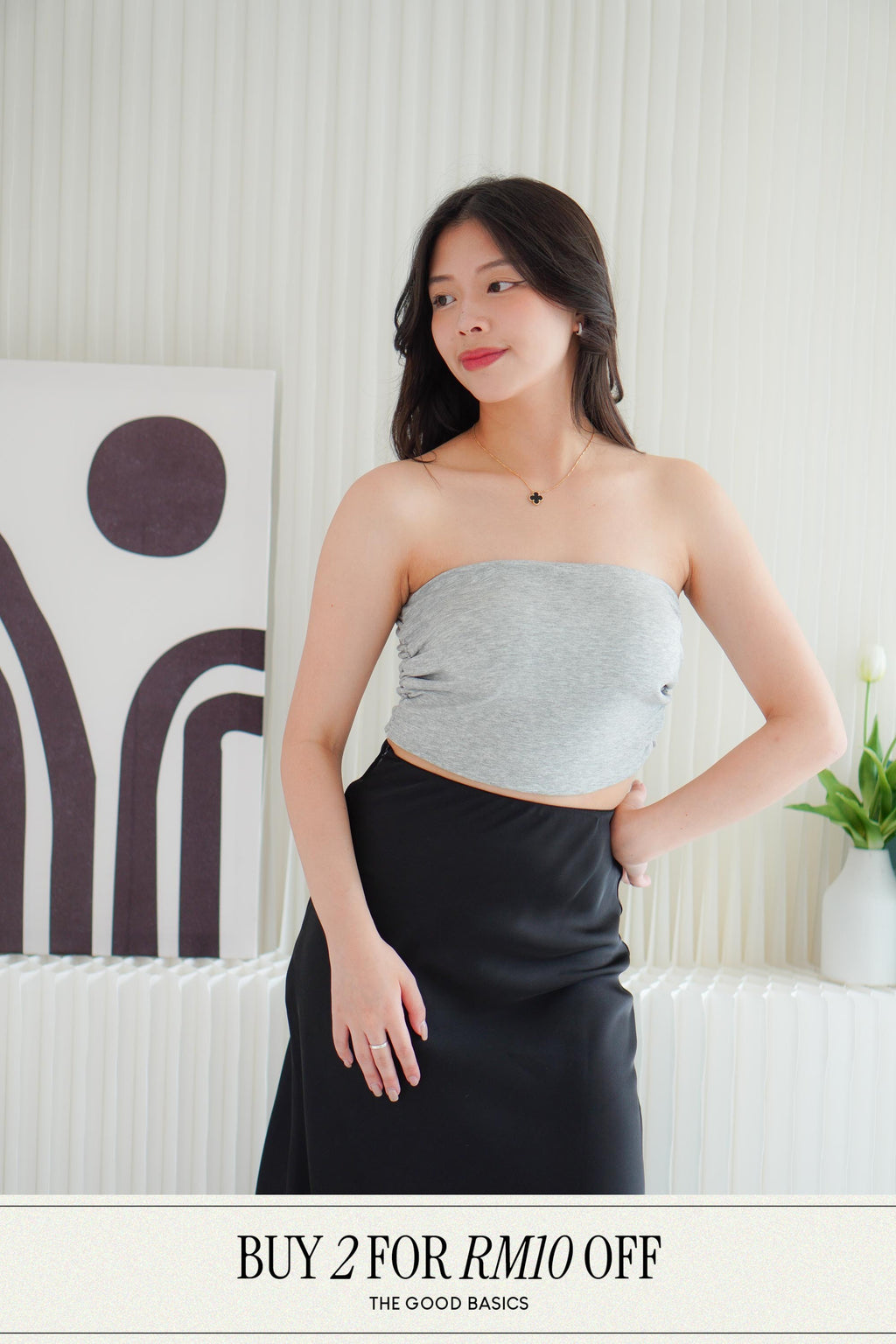 Soyara Padded Ruched Tube Top in Grey