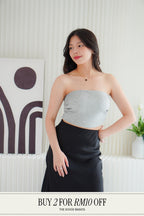 Soyara Padded Ruched Tube Top in Grey