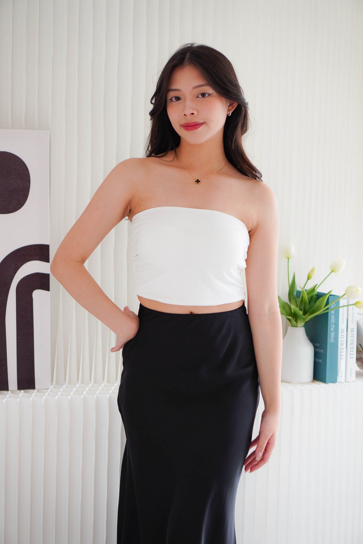 Soyara Padded Ruched Tube Top in White