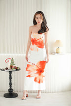 Azure Blooming Floral Printed Maxi Tube Dress in White