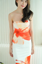 Azure Blooming Floral Printed Maxi Tube Dress in White