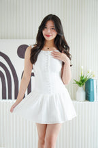 Amara Bleu Drop Waist Button Down Mini Dress in White