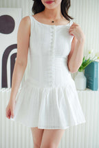 Amara Bleu Drop Waist Button Down Mini Dress in White