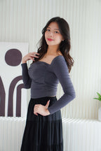 Brinley Padded Ruched Bust Long Sleeve Top in Grey