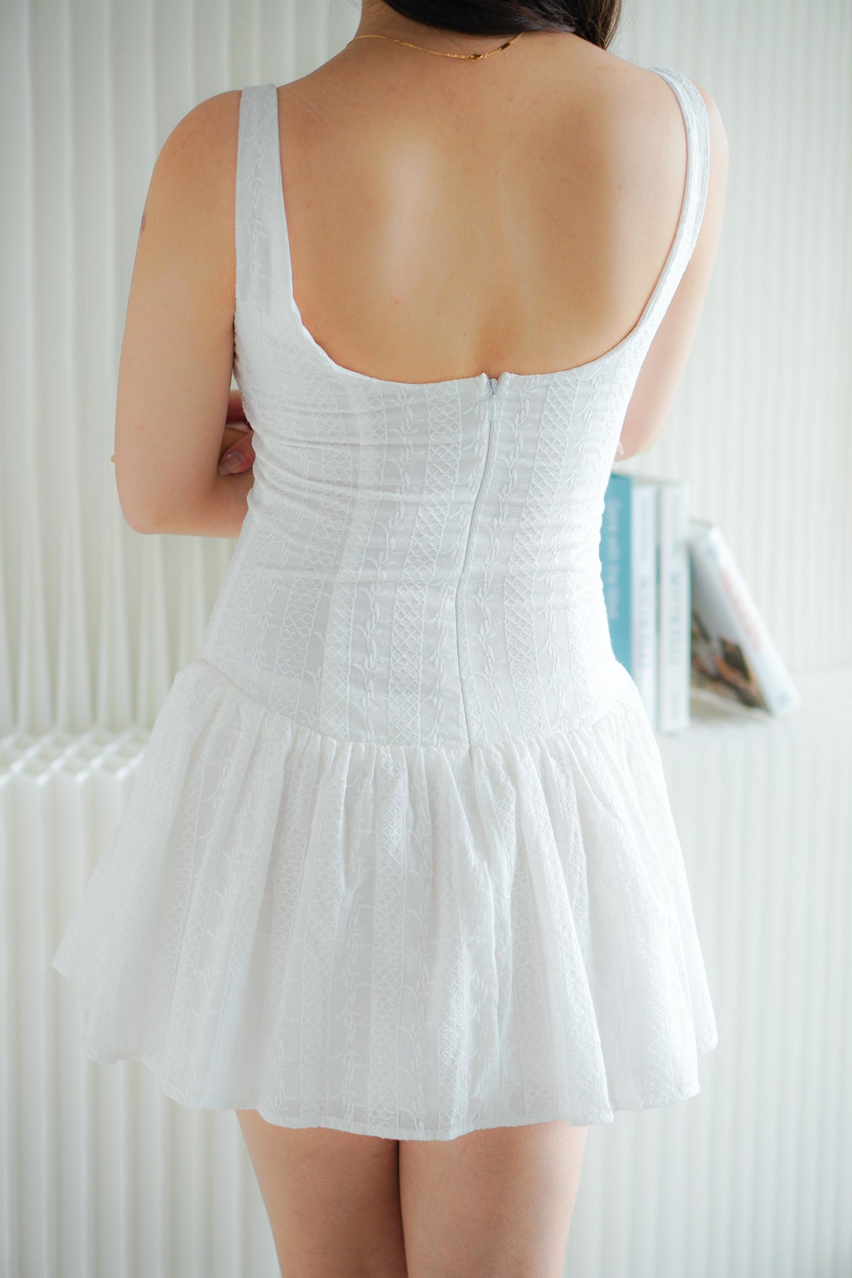 Amara Bleu Drop Waist Button Down Mini Dress in White