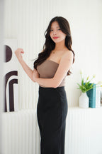 Soyara Padded Ruched Tube Top in Khaki