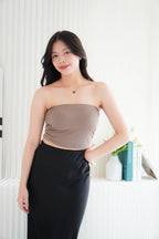 Soyara Padded Ruched Tube Top in Khaki