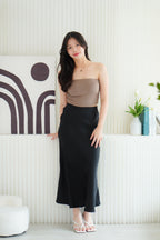 Soyara Padded Ruched Tube Top in Khaki