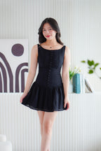 Amara Bleu Drop Waist Button Down Mini Dress in Black