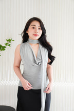 Candace Ruched Cowl Neck Top in Grey