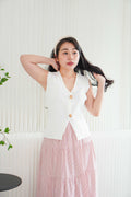Ellera Button Knit Top in Cream White