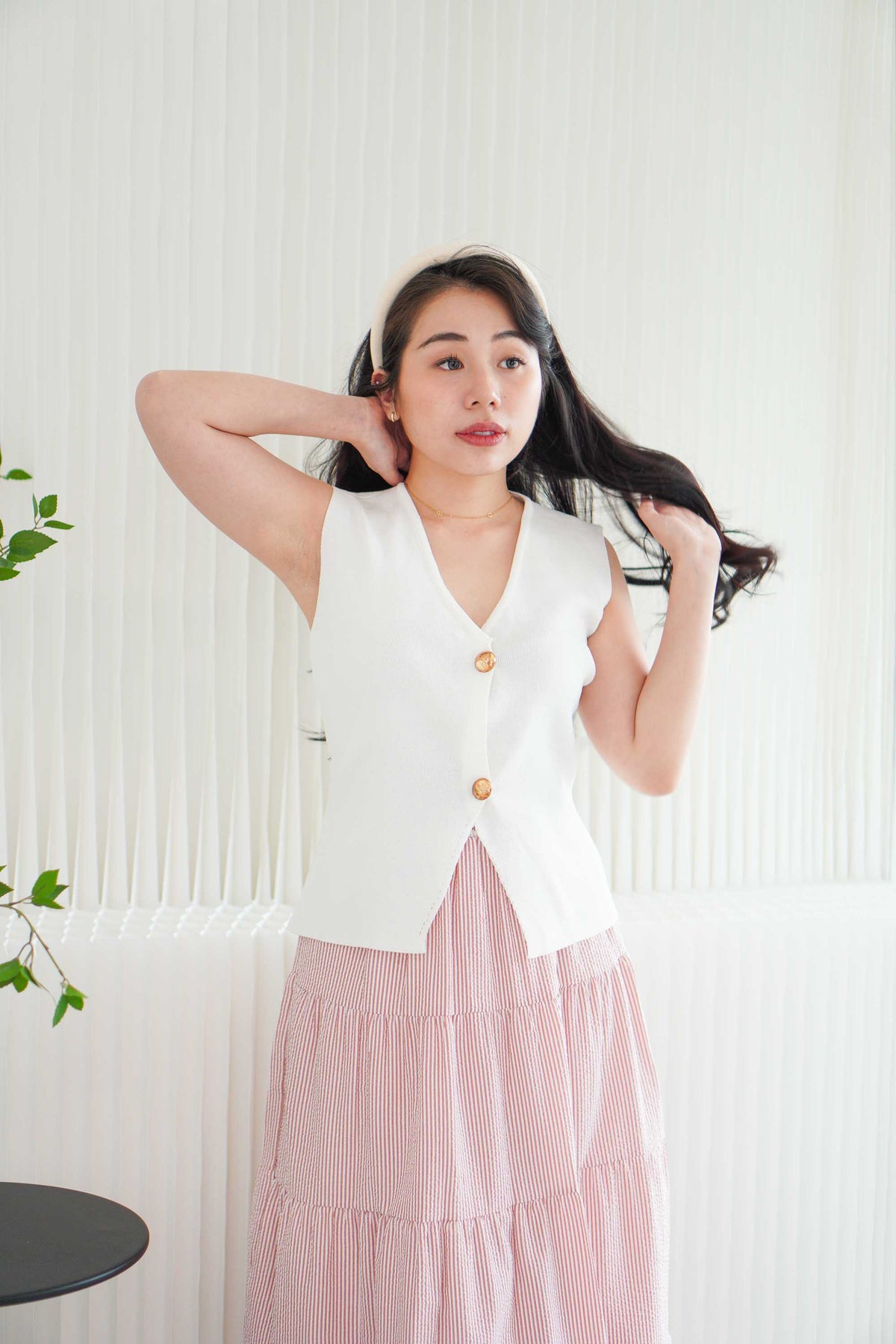 Ellera Button Knit Top in Cream White