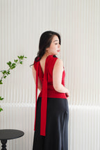 Candace Ruched Cowl Neck Top in Red