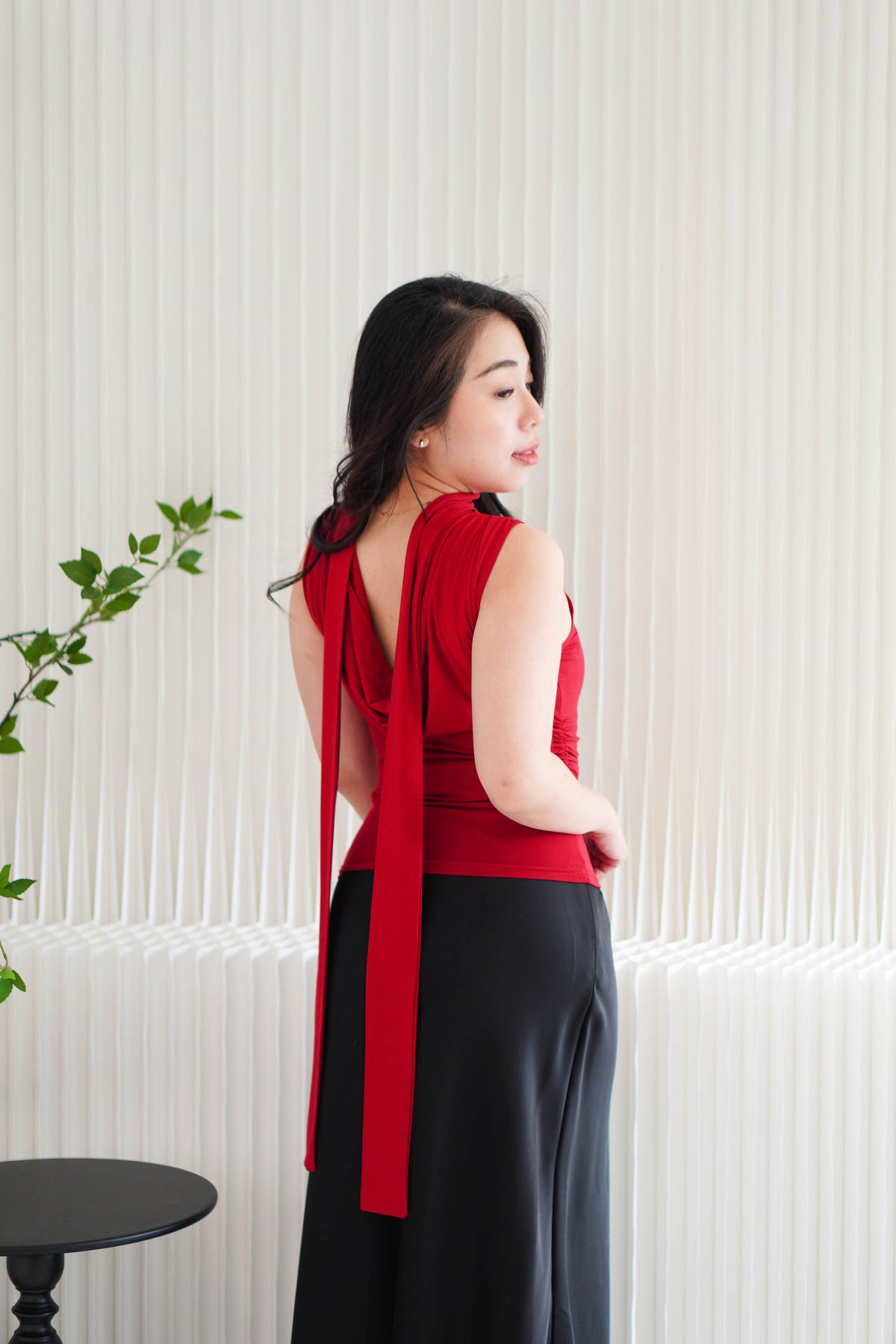 Candace Ruched Cowl Neck Top in Red
