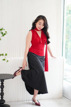 Candace Ruched Cowl Neck Top in Red
