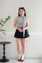 Candace Ruched Cowl Neck Top in Grey