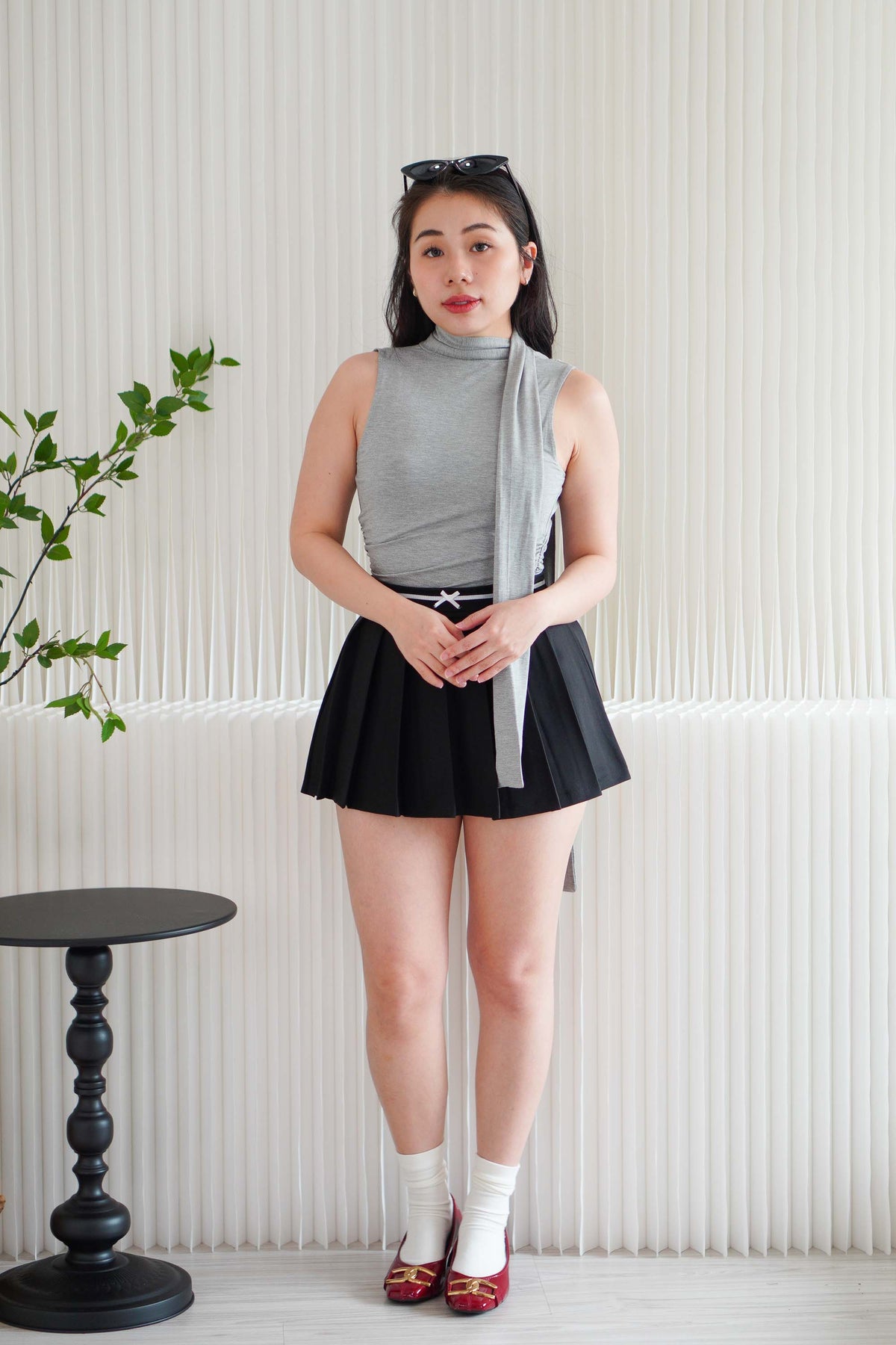 Candace Ruched Cowl Neck Top in Grey
