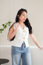 Ellera Button Knit Top in Cream White