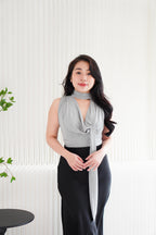 Candace Ruched Cowl Neck Top in Grey