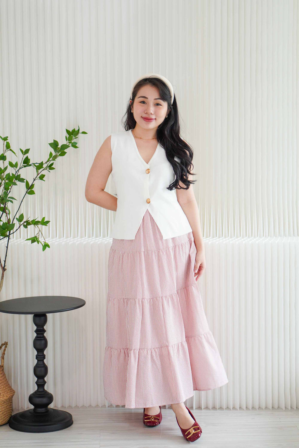 Ellera Button Knit Top in Cream White