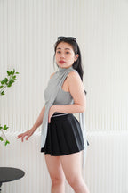 Candace Ruched Cowl Neck Top in Grey