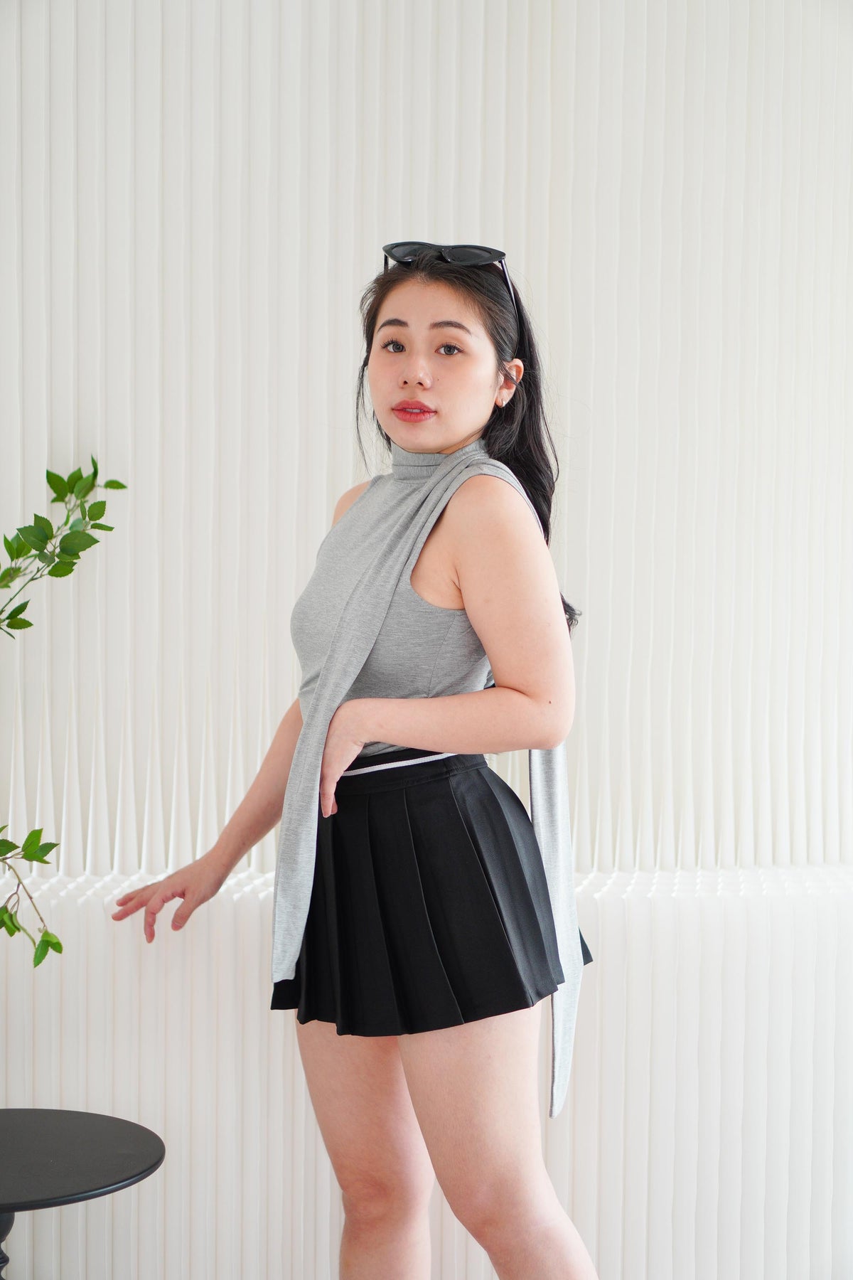 Candace Ruched Cowl Neck Top in Grey