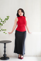 Candace Ruched Cowl Neck Top in Red
