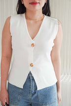 Ellera Button Knit Top in Cream White