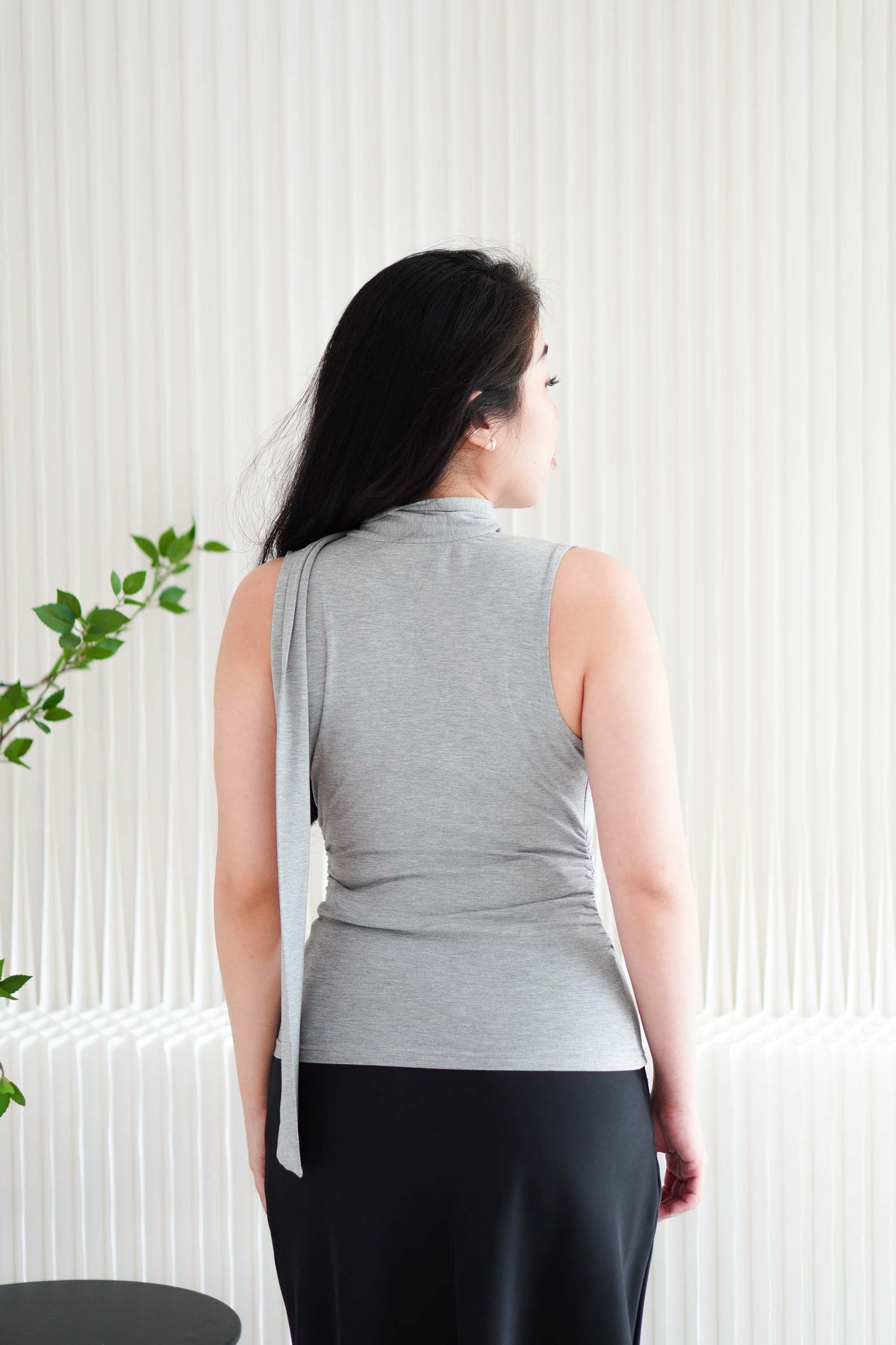 Candace Ruched Cowl Neck Top in Grey