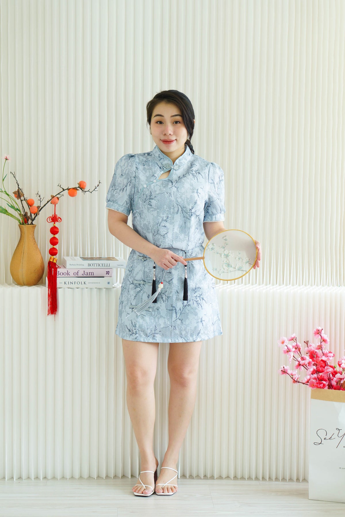 Ying Lin Cheongsam 2 Piece Set with Tassels in Blue