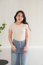 Elka Basic Round Neck Tee in Beige