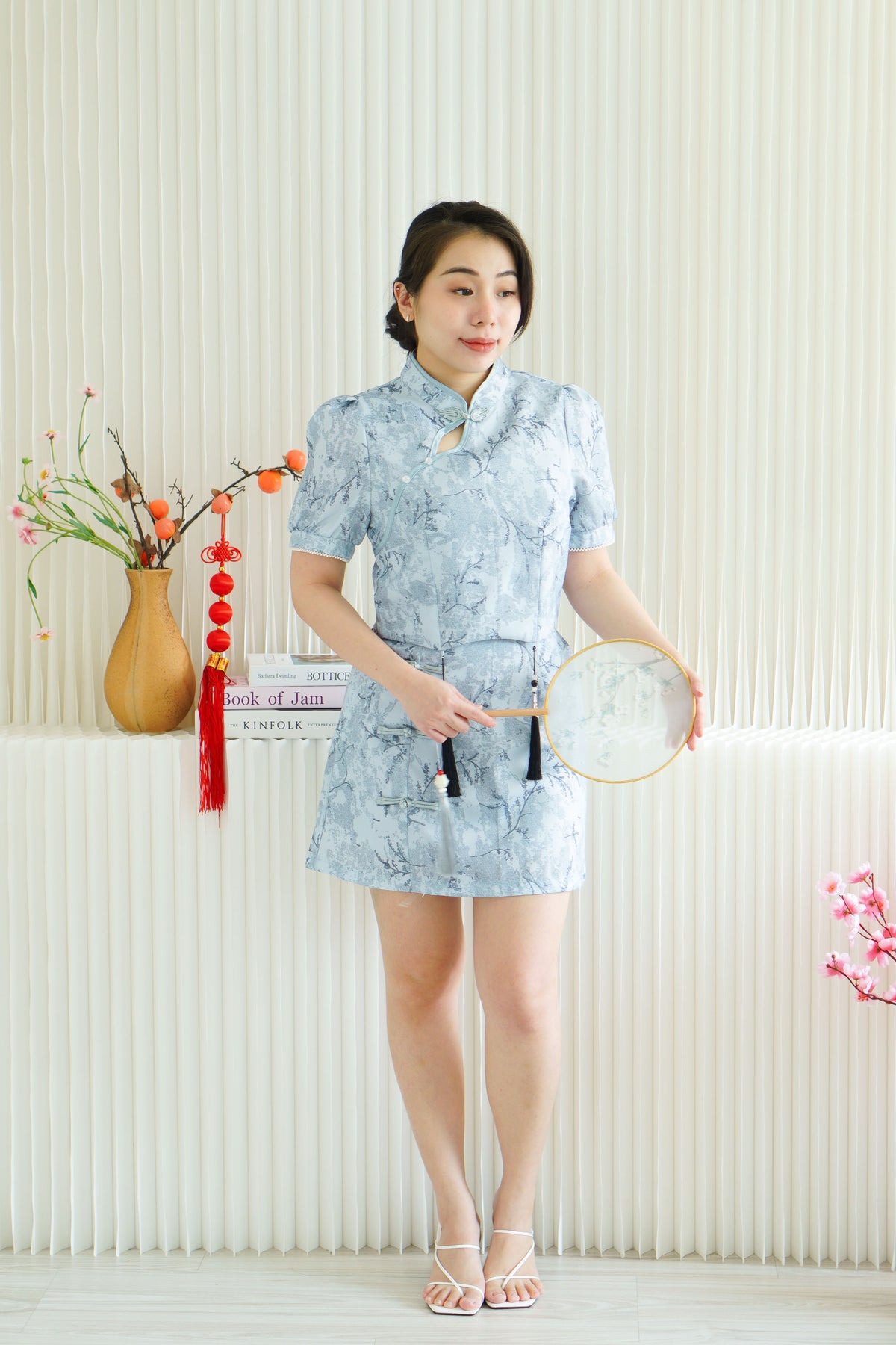 Ying Lin Cheongsam 2 Piece Set with Tassels in Blue