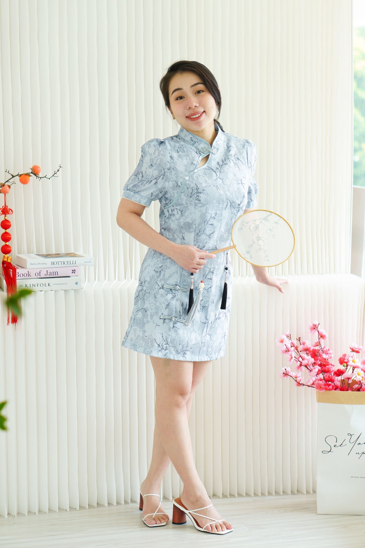 Ying Lin Cheongsam 2 Piece Set with Tassels in Blue