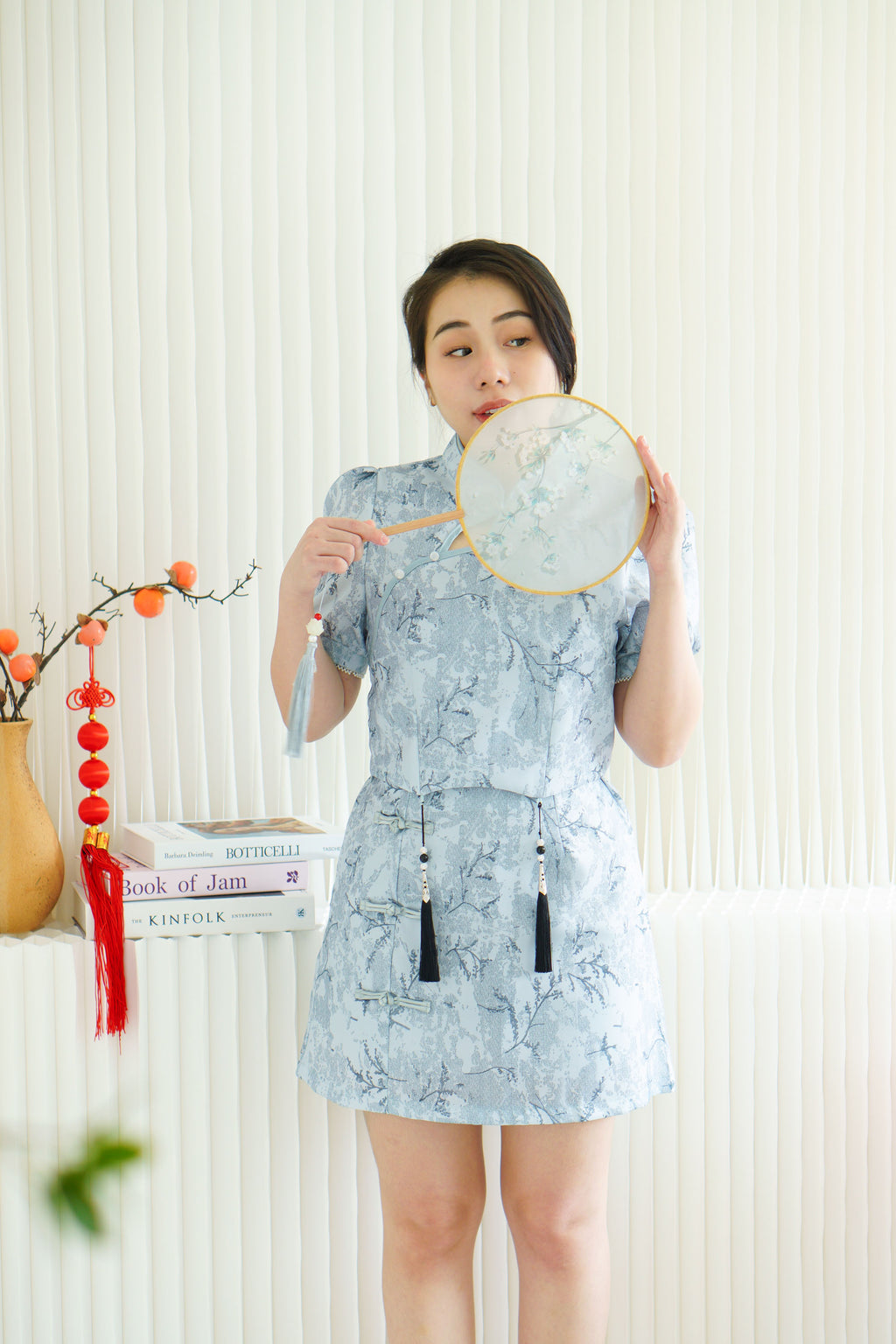 Ying Lin Cheongsam 2 Piece Set with Tassels in Blue