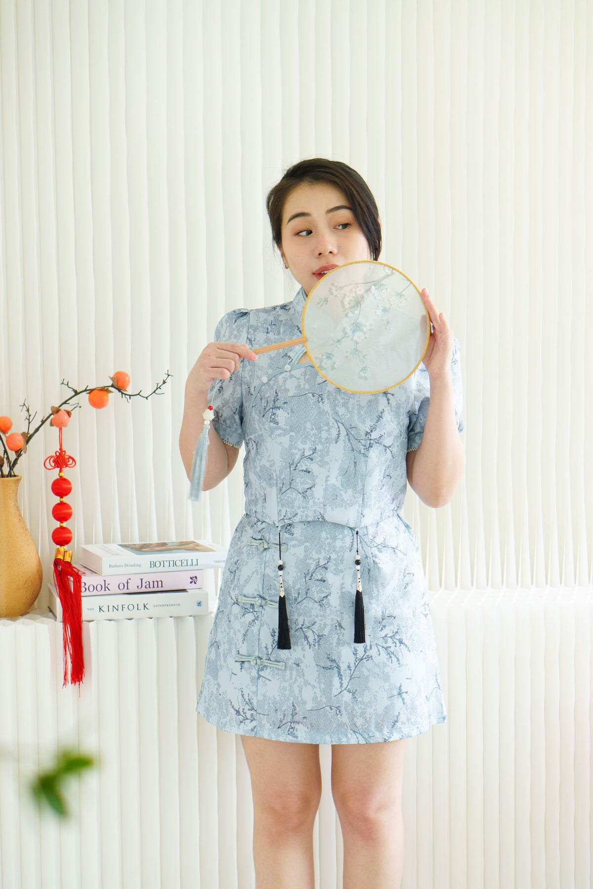 Ying Lin Cheongsam 2 Piece Set with Tassels in Blue