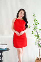 Vermi High Neck Mini Dress in Red