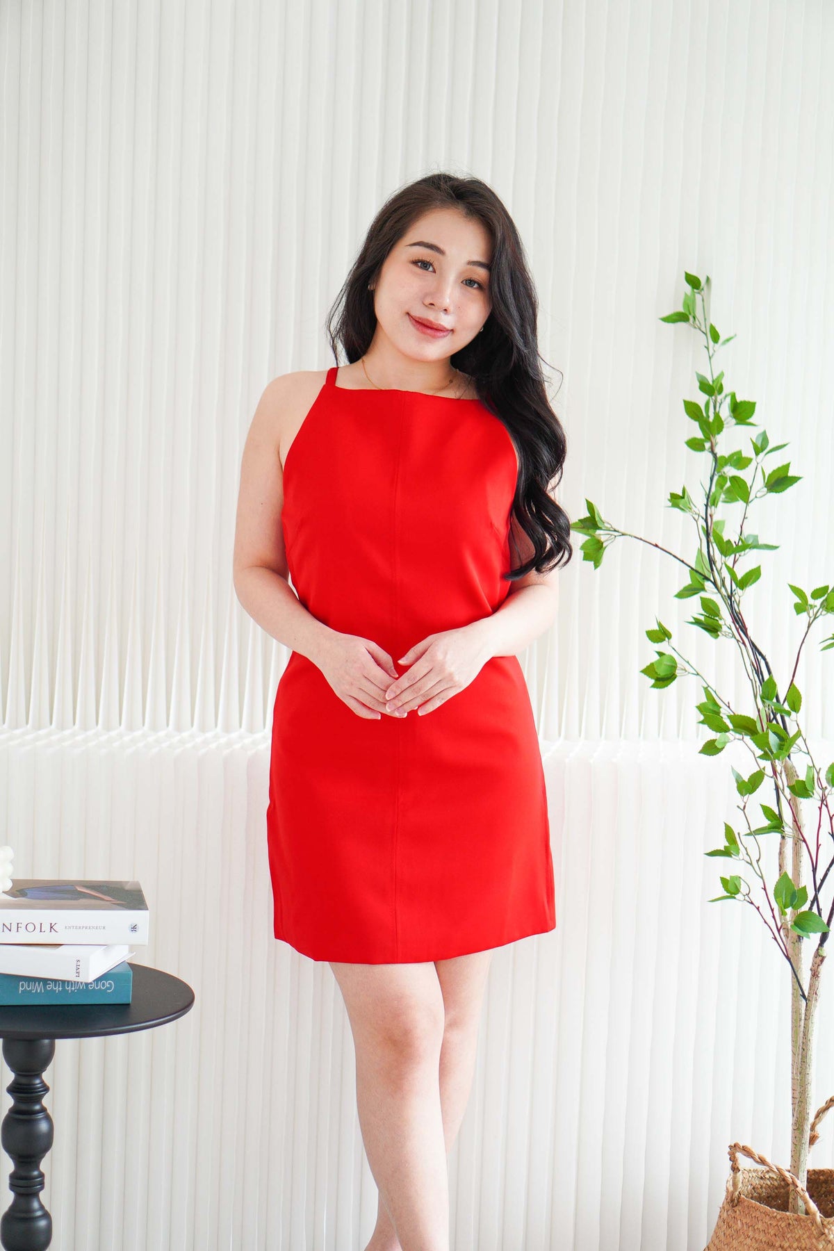 Vermi High Neck Mini Dress in Red