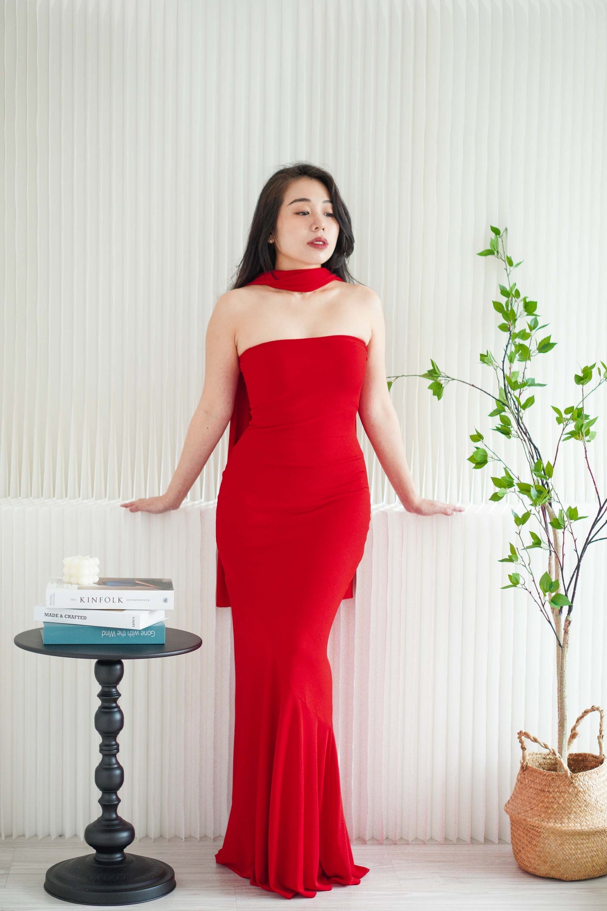 Xoe Tube Maxi Dress with Sash in Red