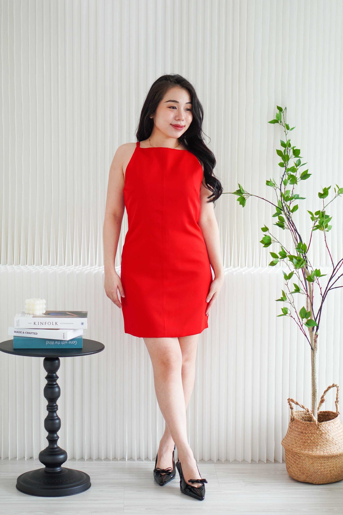 Vermi High Neck Mini Dress in Red