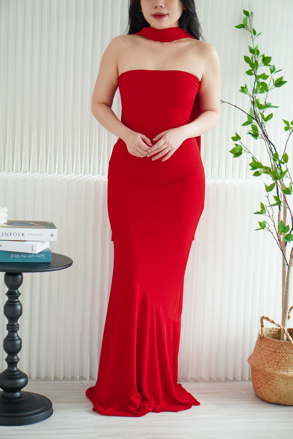 Xoe Tube Maxi Dress with Sash in Red