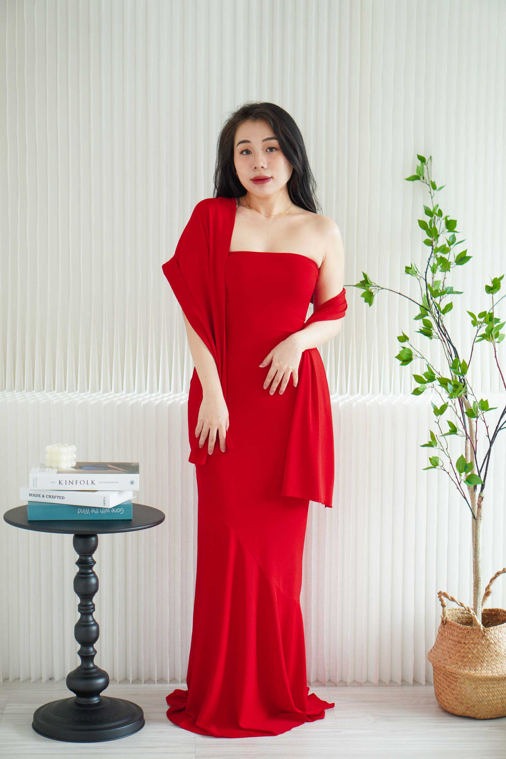 Xoe Tube Maxi Dress with Sash in Red